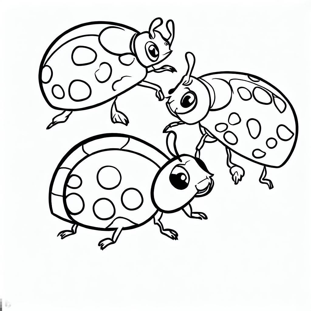 Sevimli Uğur Böcekleri Boyama Sayfası Okul Öncesi