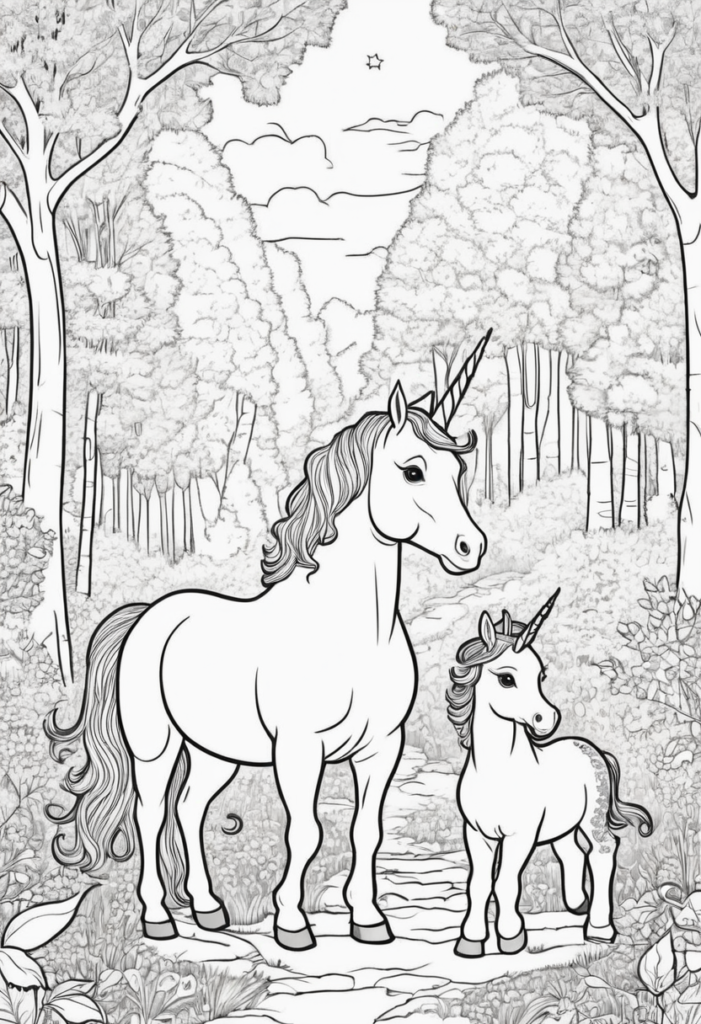 Anne Unicorn ve Bebek Unicorn Boyama Sayfaları