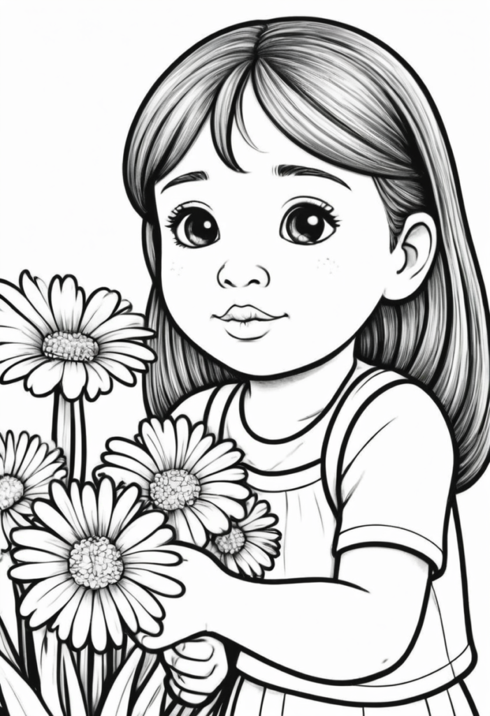 Çiçek Koklayan Kız Boyama Sayfası