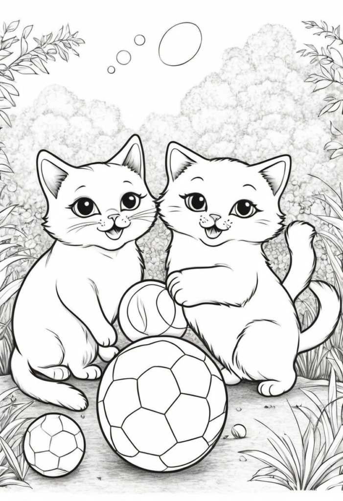 Top Oynayan Sevimli Kediler Boyama Sayfası