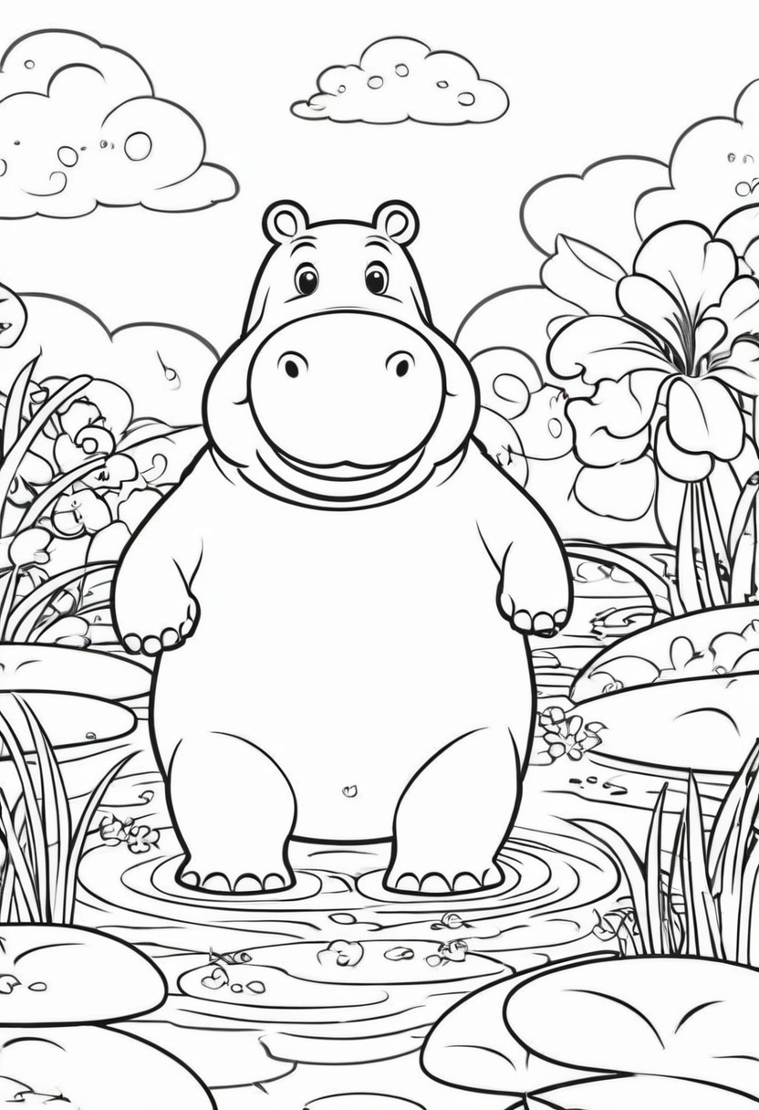 Eğlenceli Su Aygırı Boyama Sayfaları su-aygiri-boyama