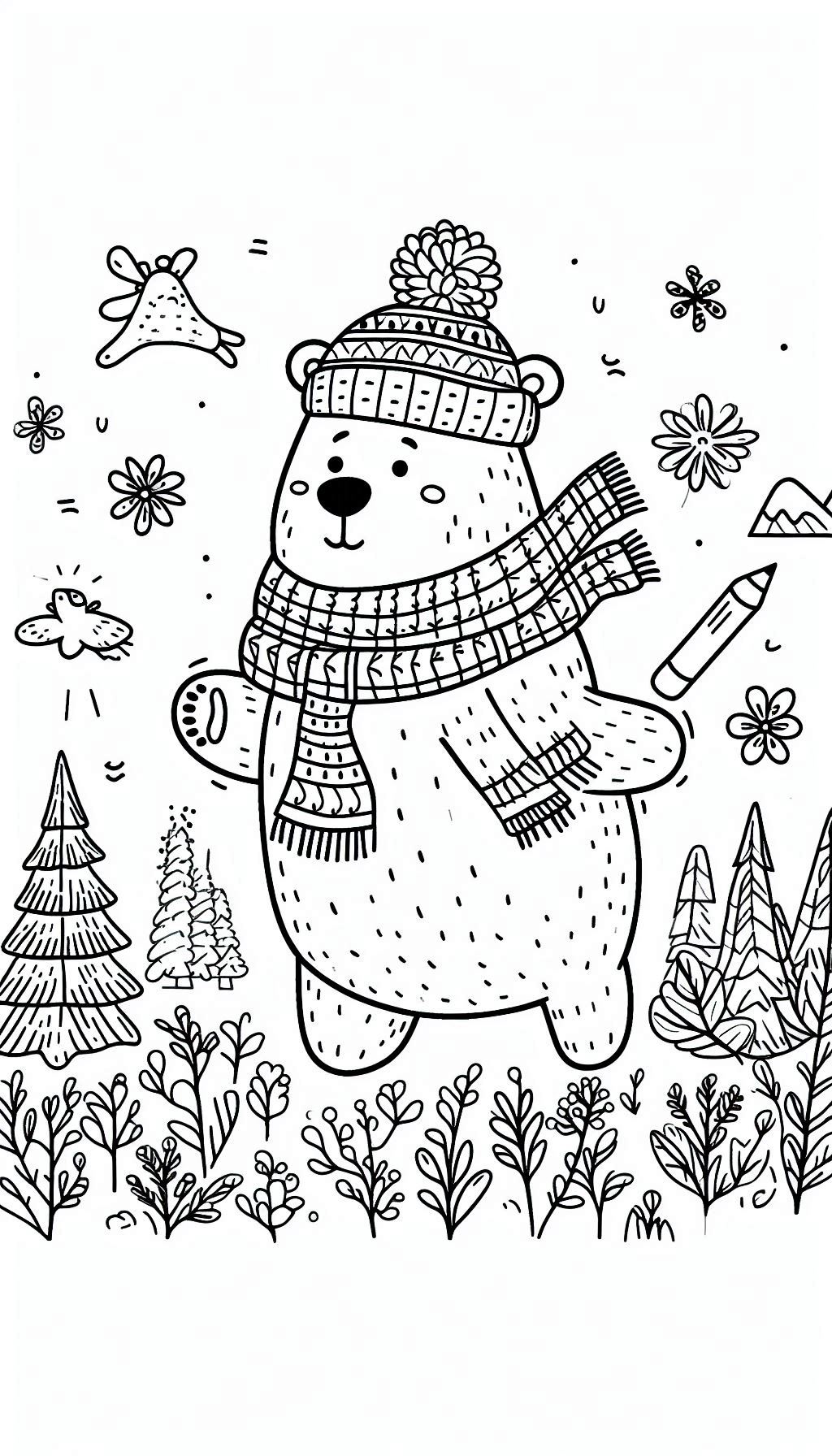 White, bear coloring page activity that can be used in preschool coloring days. The edges of the d