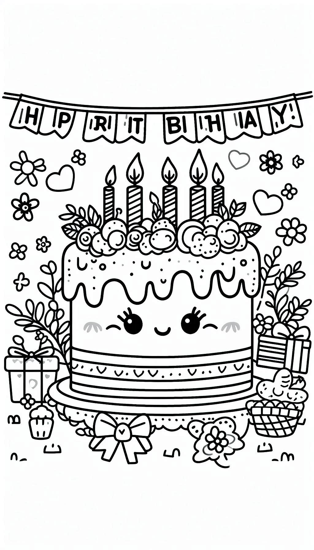 white cute “birthday cake” coloring page activity that can be used in preschool coloring days. Let t
