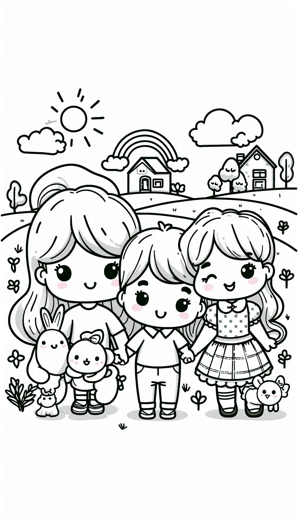 white cute “family” coloring page activity that can be used in preschool coloring days. Let the back